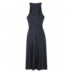 Black Satin Ruched Bodycon Slim Fit Sleeveless Boat Neck Maxi Dress