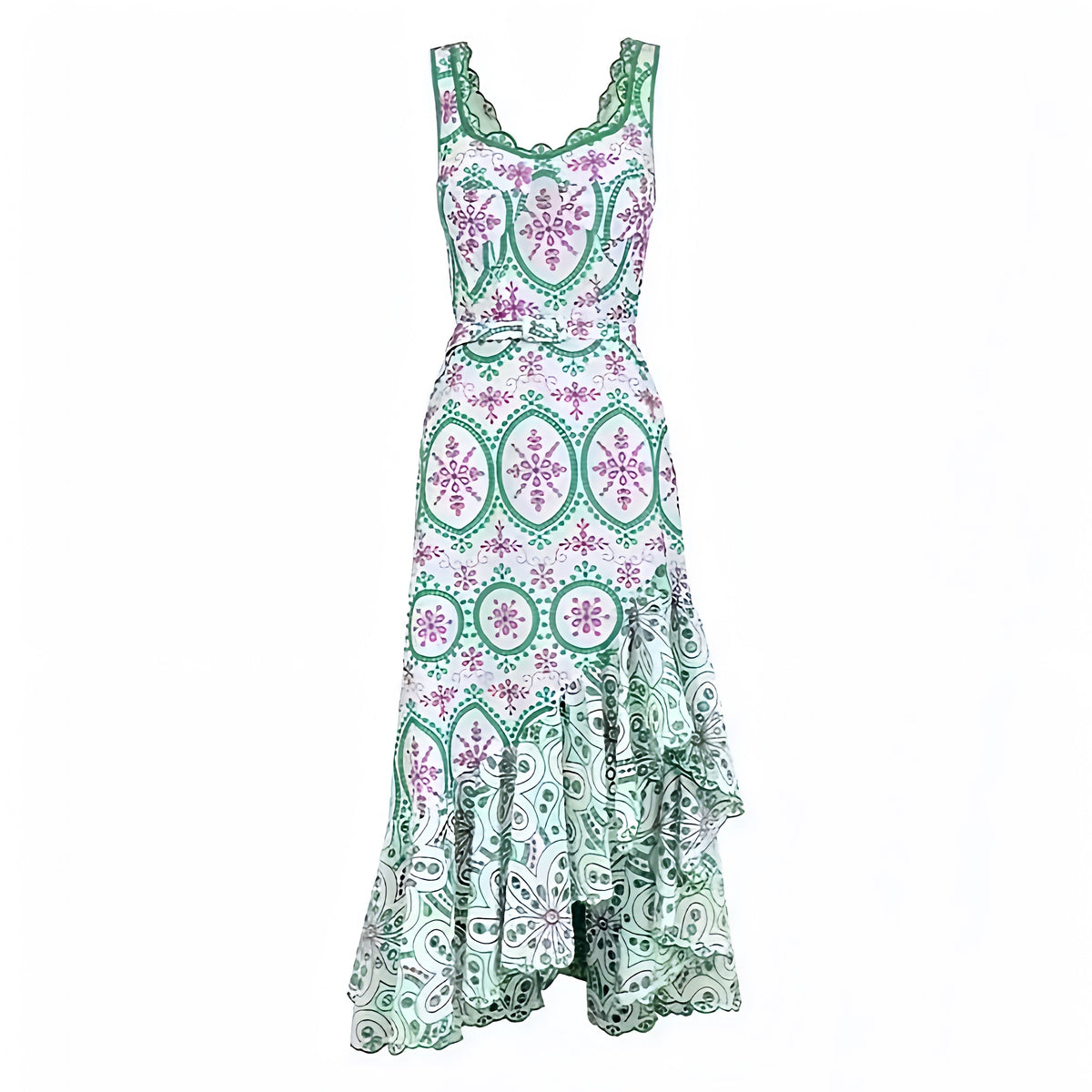 Sunny Isles Multi-Color Eyelet Embroidered Layered Ruffle Bodycon Maxi Dress