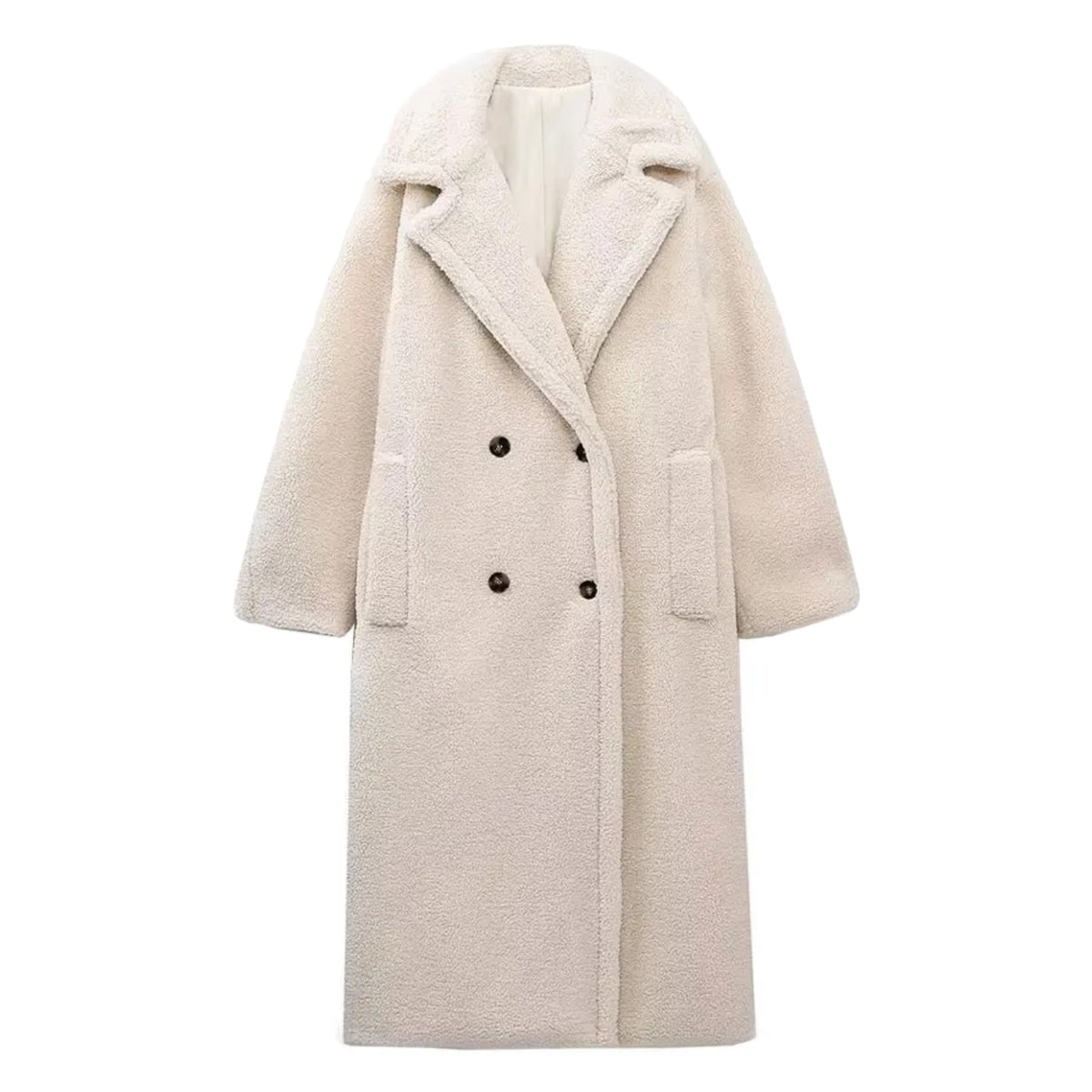 Light Beige Teddy Faux Fur Sherpa Trench Coat