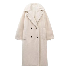 Light Beige Teddy Faux Fur Sherpa Trench Coat