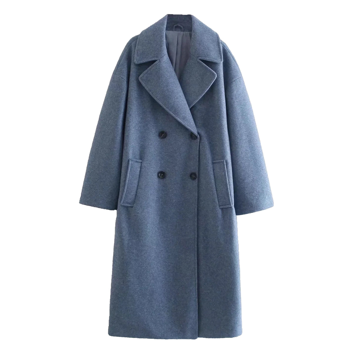 Fog Blue Woolen Oversized Trench Coat