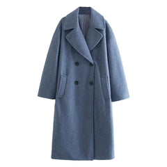 Fog Blue Woolen Oversized Trench Coat