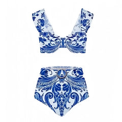 Paros Dark Blue Floral Patterned Underwire 2 Piece Bikini Set