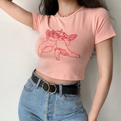 Peach Angel Outline Baby Tee  ~ HANDMADE