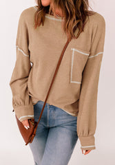 Contrast Stitching Waffle Knit Top