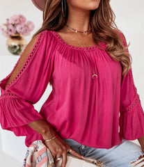Crochet Trim Cut Out Sleeve Top