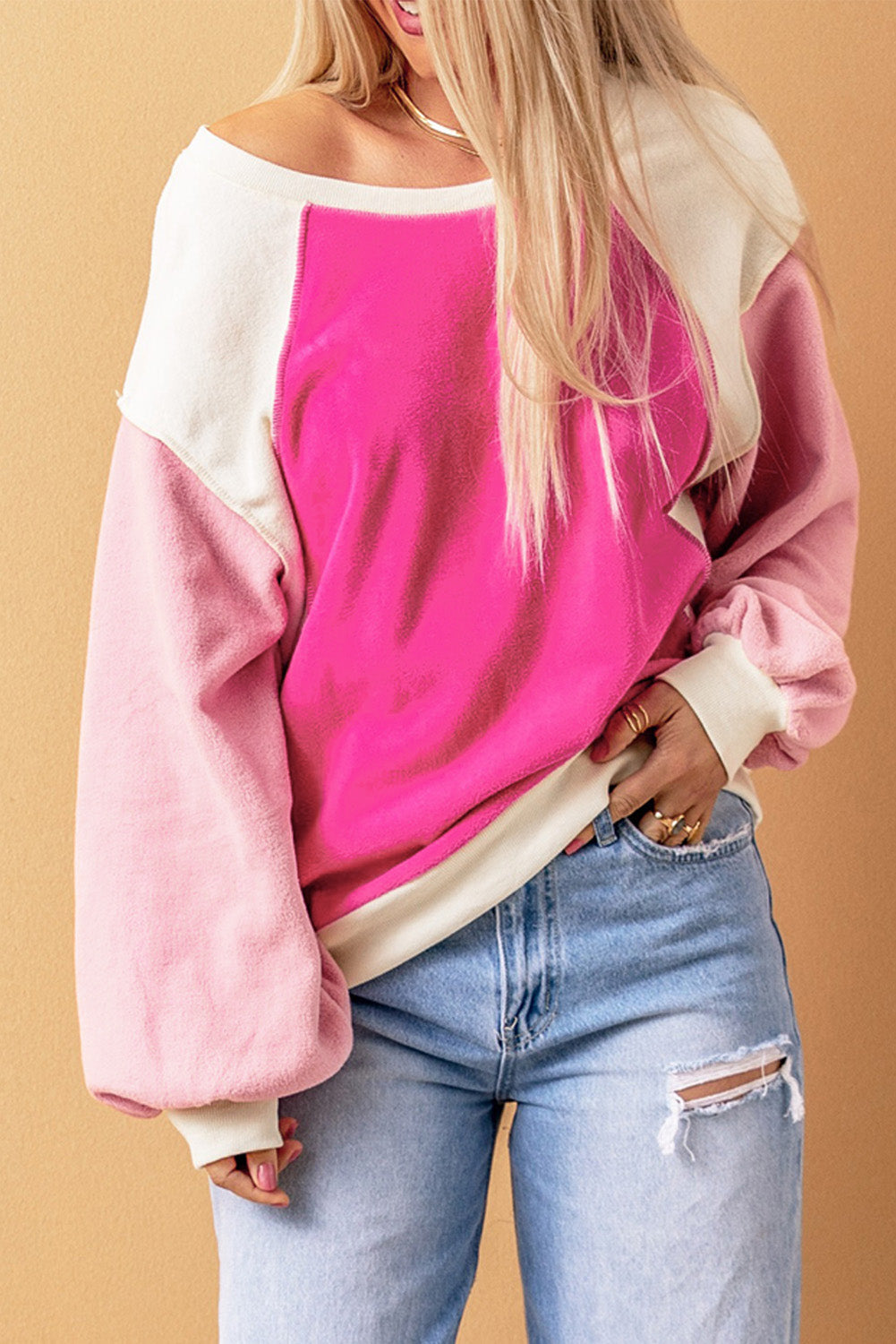 Colorblock Pullover Fleece Sweatshirt