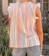 Colorful Striped Ruffle Top