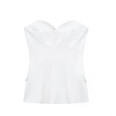 White Slim Fit Corset Sweetheart Neckline Strapless Tube Top