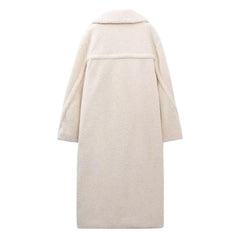 Light Beige Teddy Faux Fur Sherpa Trench Coat