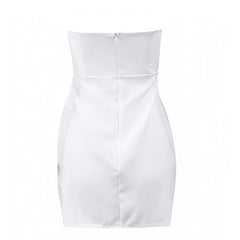 White 3D Flower Satin Cut-Out Slim Fit Bodycon Strapless Mini Dress
