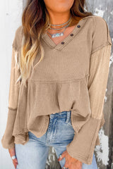 Colorblock Waffle Exposed Seam Top