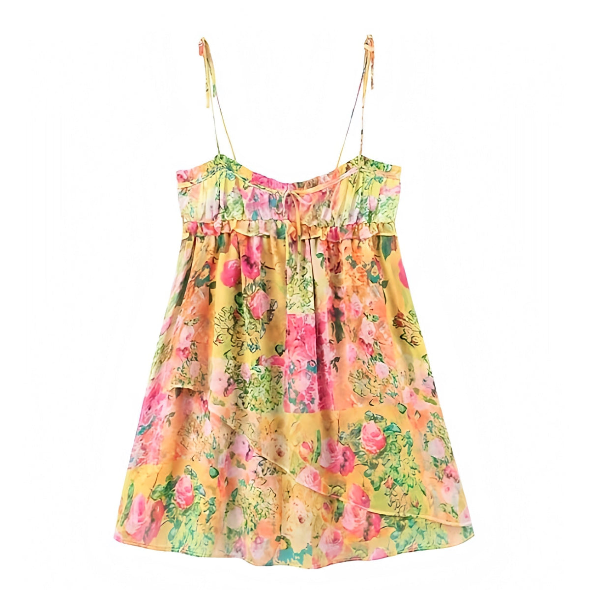 Havana Multi-Color Floral Print Spaghetti Strap Babydoll Mini Dress