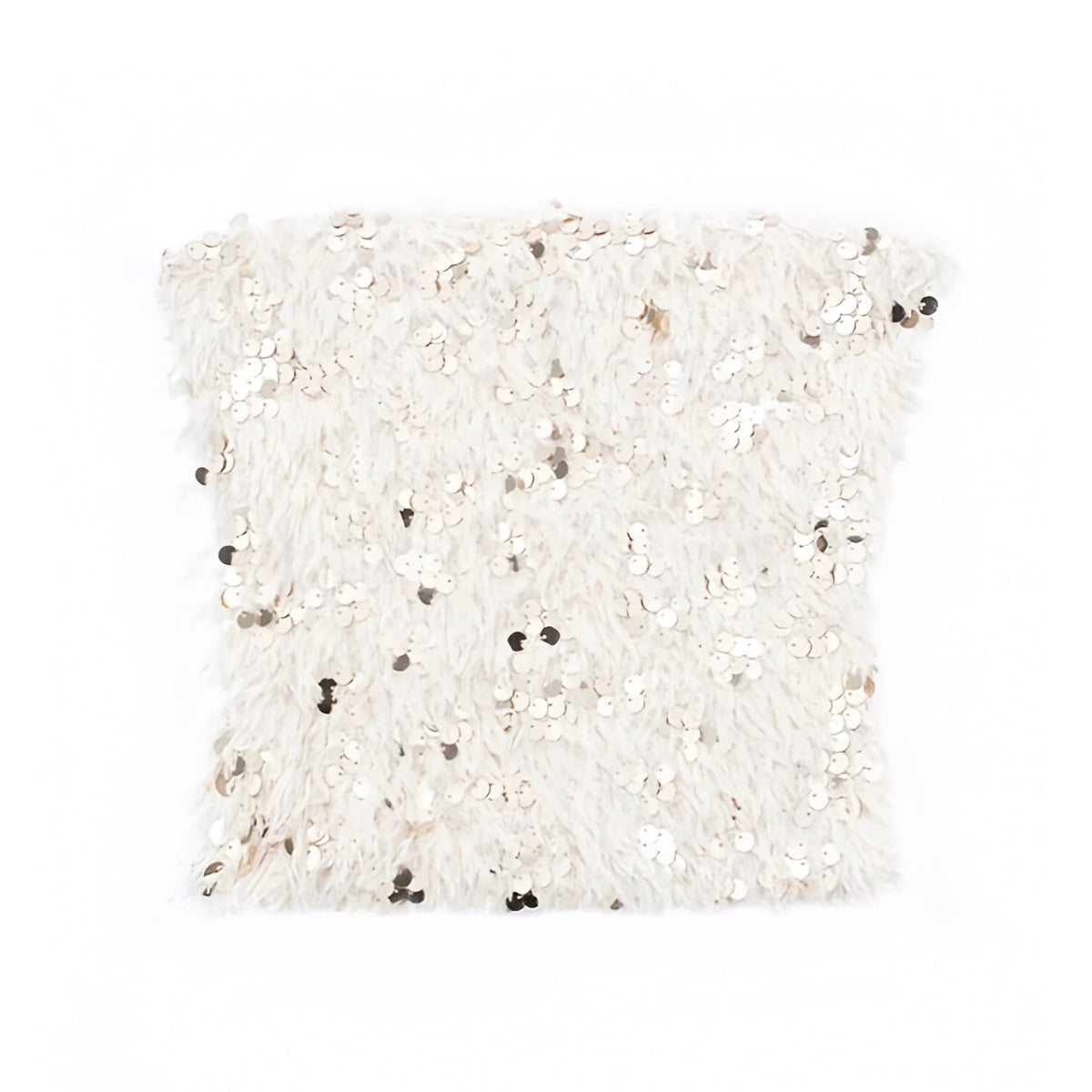 Ivory White Sequined Faux Fur Strapless Slim Fit Tube Top