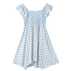 Harper Light Blue Floral Print Layered Ruffle Puff Sleeve Babydoll Mini Dress