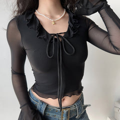Vlora Mesh Ruffle Top ~ HANDMADE