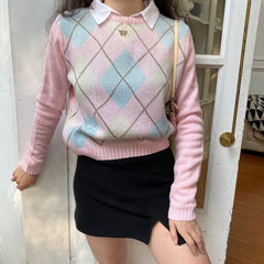 Pastel Love Argyle Knit Sweater