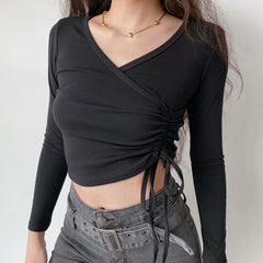 New Memories Drawstring Wrap Top
