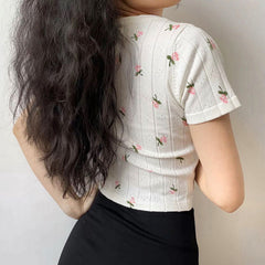 Pink Flower Front Button Tee
