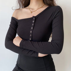 Off-Shoulder Asymmetrical Threaded Shirt