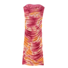 Ibiza Multi-Color Tie Dye Patterned Strapless Bodycon Maxi Dress