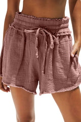 Crinkled Gauze Raw Edge Shorts