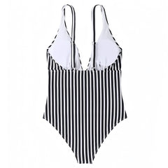 Sag Harbor Black & White Striped V-Neck Spaghetti Strap One Piece Swimsuit