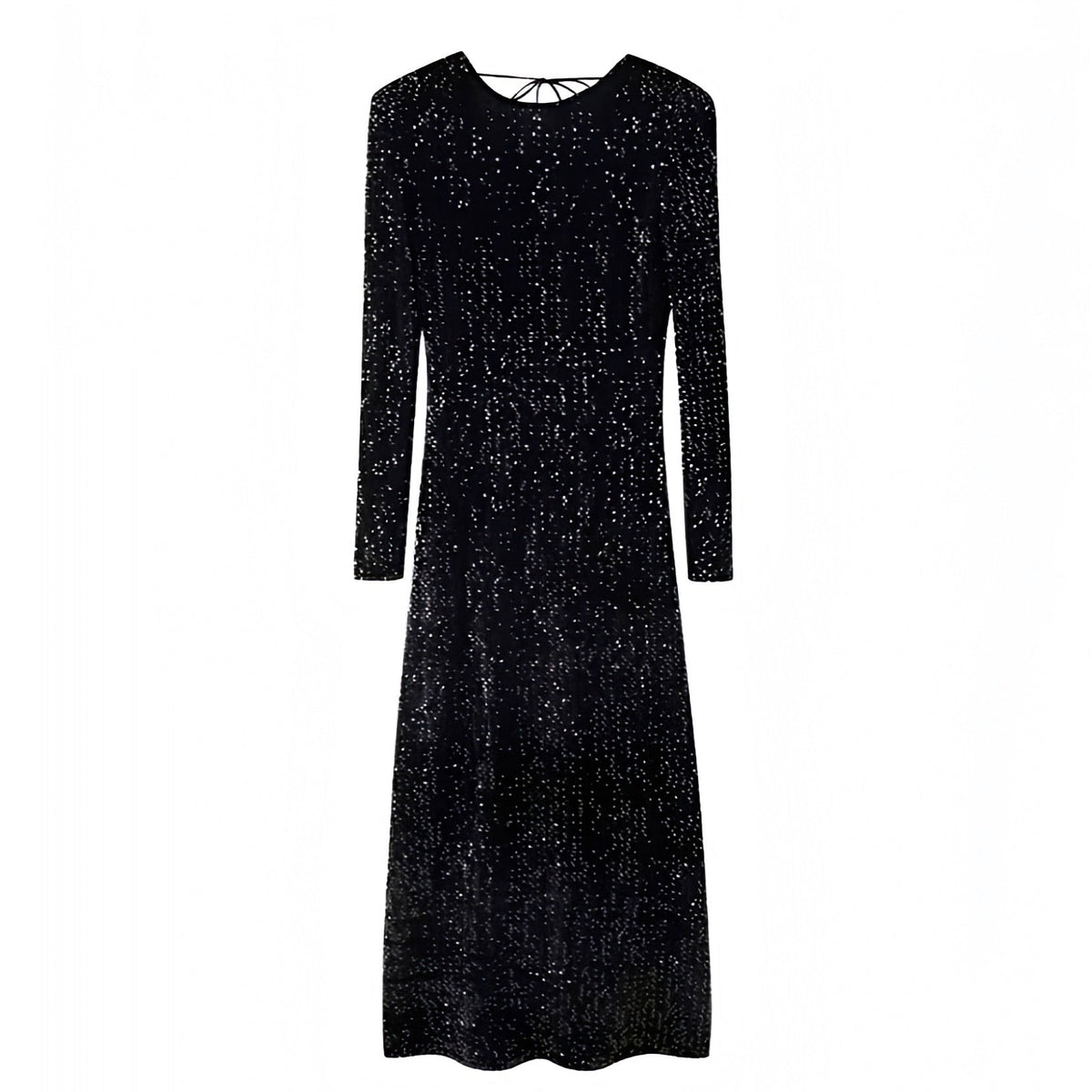 Midnight Black Glitter Long Sleeve Bodycon Maxi Dress