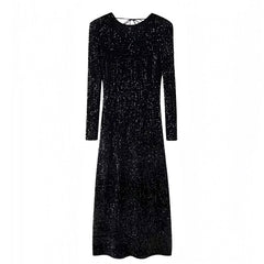 Midnight Black Glitter Long Sleeve Bodycon Maxi Dress