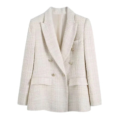 Ivory Tweed Gold Button Blazer Jacket