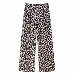 Leopard Print Vintage Mid-High Rise Wide Leg Trouser Pants