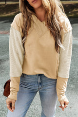 Colorblock Contrast Sleeve V-Neck Hoodie
