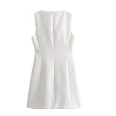 White Bodycon Pleated Square Neckline Sleeveless Mini Dress
