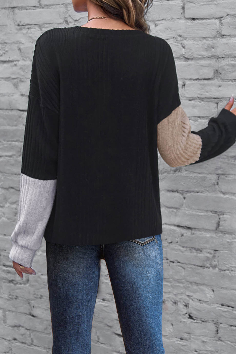 Colorblock Ribbed Long Sleeve Top