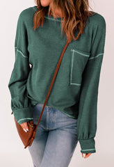 Contrast Stitching Waffle Knit Top
