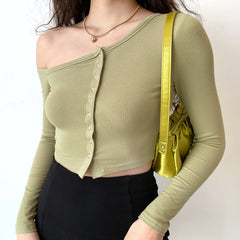 Off-Shoulder Asymmetrical Threaded Shirt