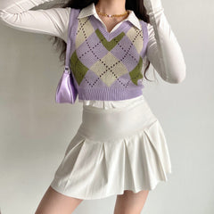 Violette Pastel Knit Vest ~ HANDMADE