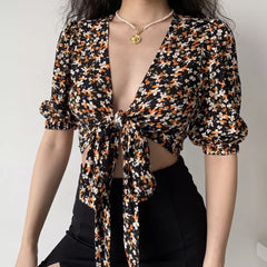 Orange Flower Wrap Top ~ HANDMADE