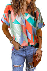 Colorful Abstract V Neck Blouse