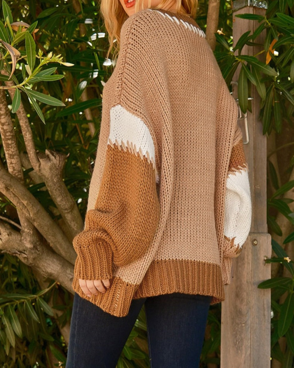 Colorblock Contrast Stitch Oversized Sweater