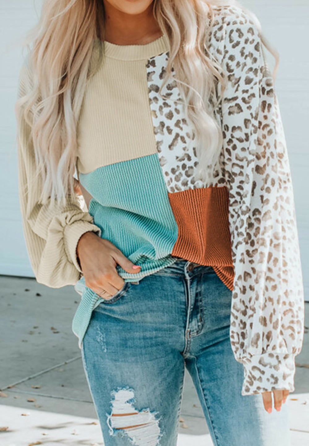 Colorblock Ribbed Long Sleeve Top