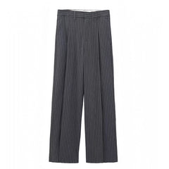 Dark Grey Pinstriped Mid-Rise Trouser Pants
