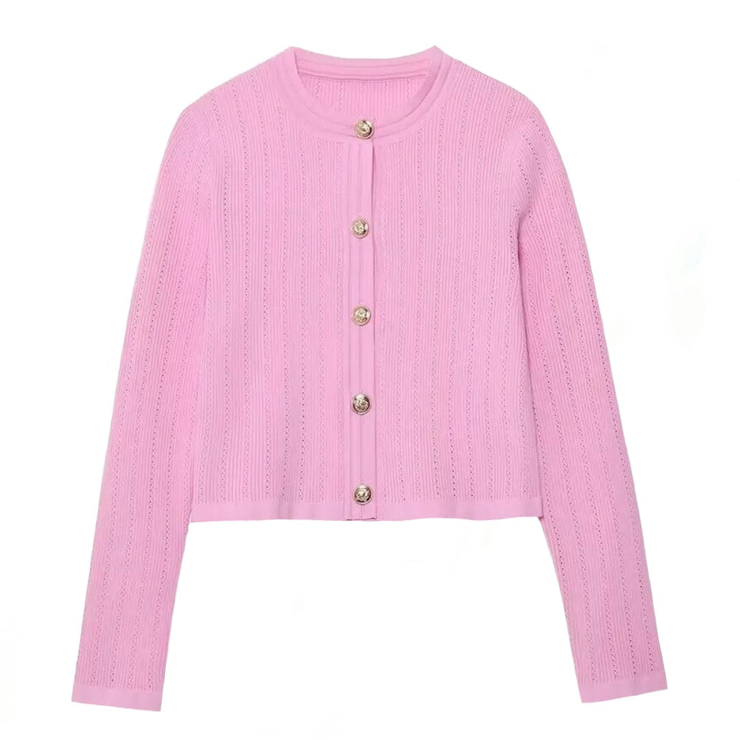 Light Pink Knit Button-Down Cardigan Crop Sweater