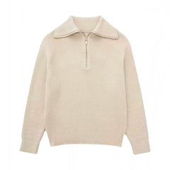 Light Khaki Knit Half Zip Sweater