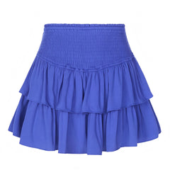 Dark Blue Layered Ruffle Smocked Mid-High Rise Mini Skirt