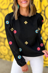 Embroidered Floral Puff Sleeve Top