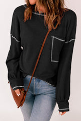 Contrast Stitching Waffle Knit Top