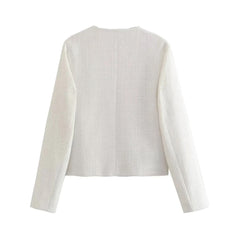 White Tweed Gold Button Cropped Overcoat