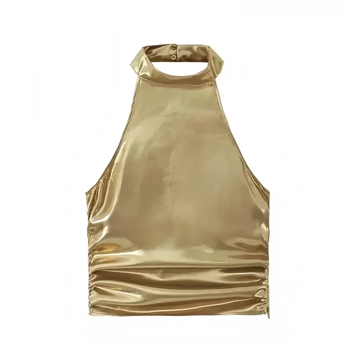 Gold Metallic Slim Fit Backless Halter Crop Tank Top