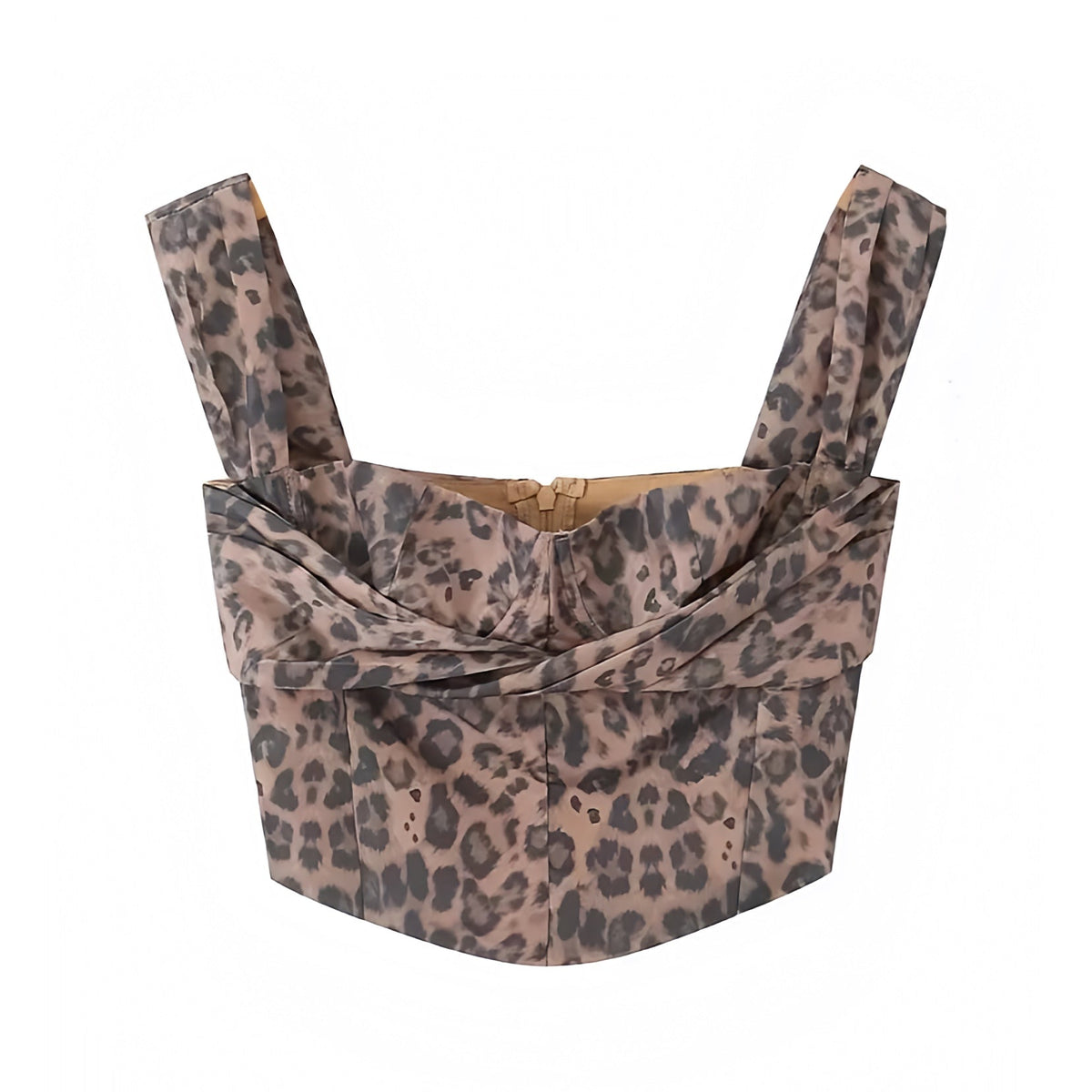 Leopard Print Brown Slim Fit Corset Crop Tank Top